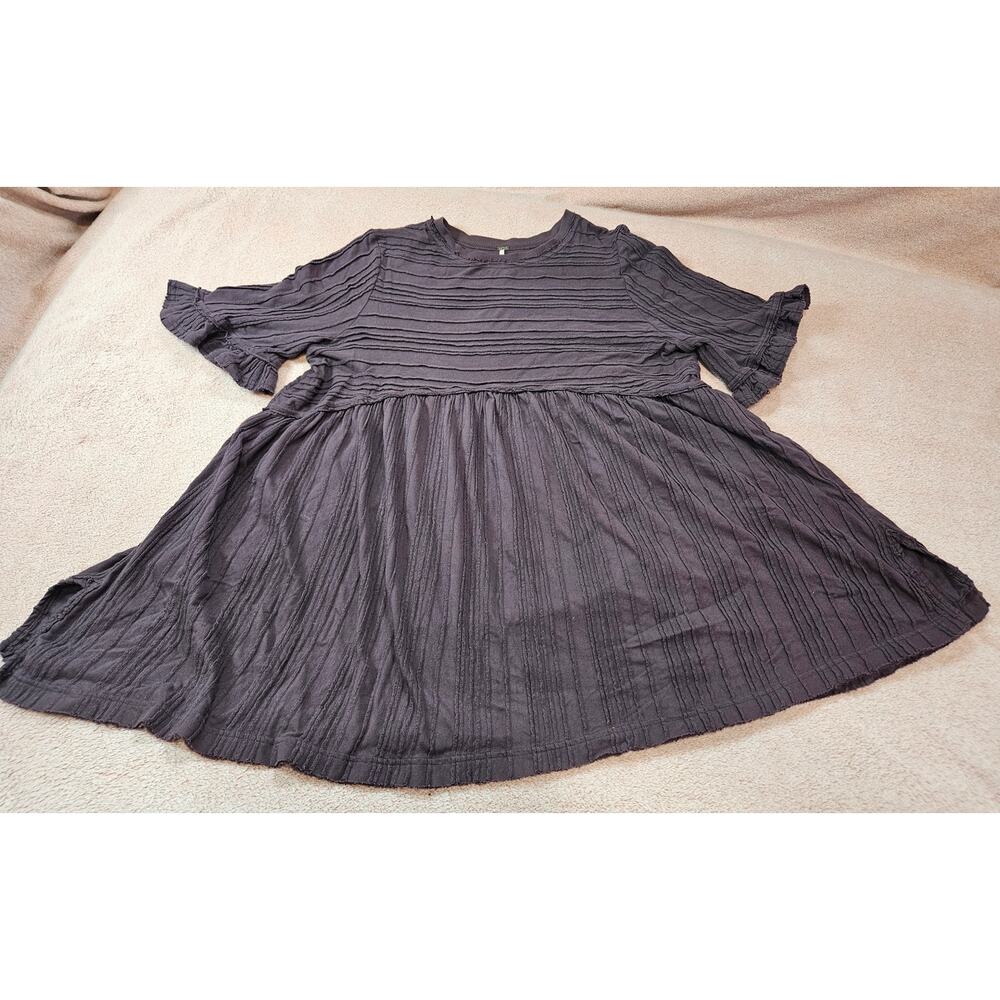 Free People Women's Medium Textured Take A Spin Babydoll Tunic W/ Frill Sleeves